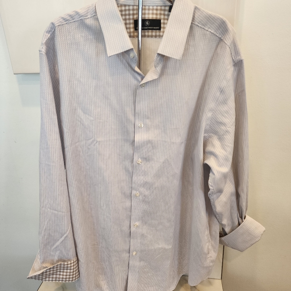 Mens Hart Schaffner Marx white/ blue & tan striped long sleeve button-down shirt